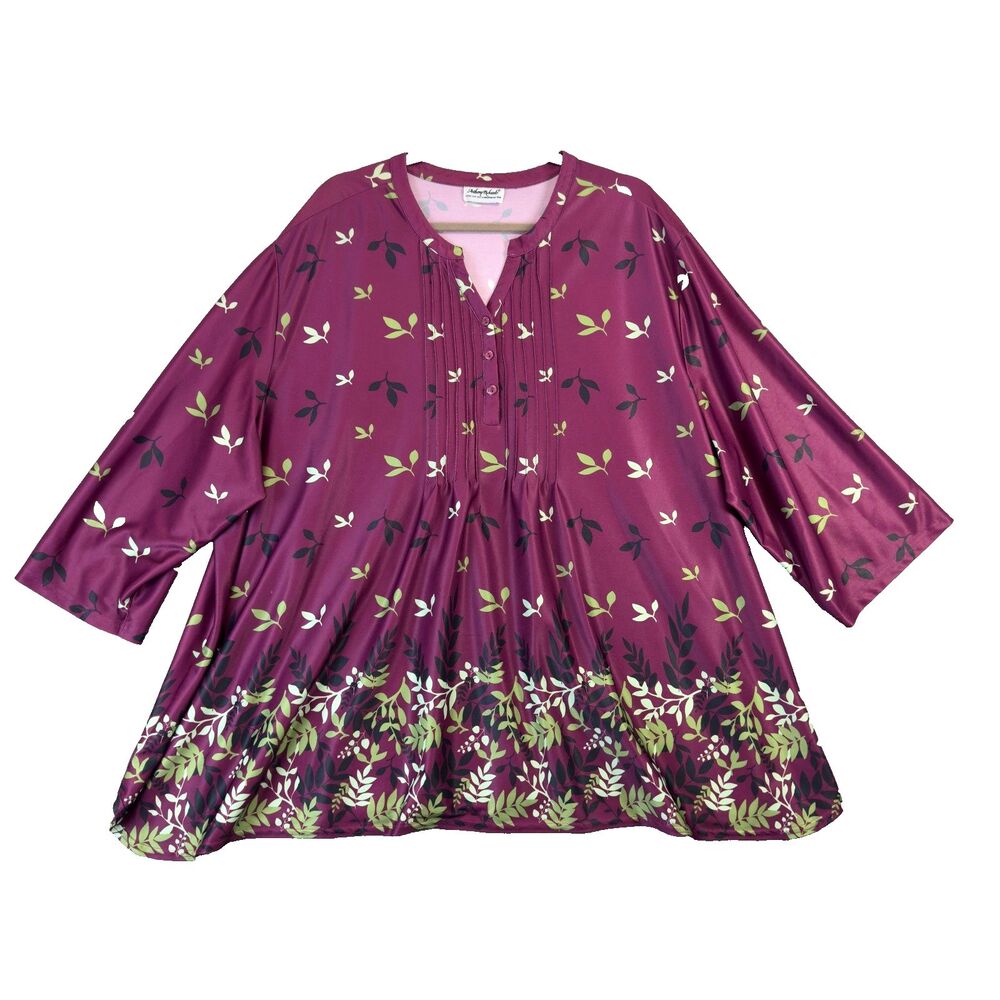 Anthony Richards Blouse Womens 5X Purple Floral Long Sleeve Button Front Cute